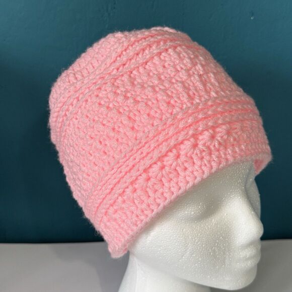 Light Pink Beanie Hat Expressive Crochet Knit Cap - Size 18-22" (Most adults) - Picture 6 of 7